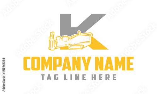 Letter K Fiber Optic underground horizontal drilling laying machine logo design 