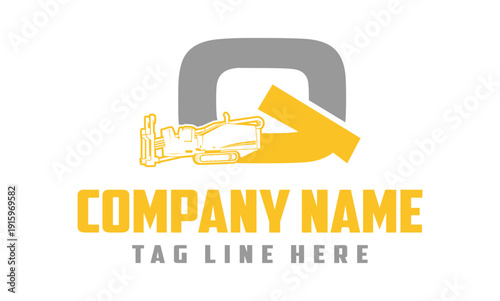 Letter Q Fiber Optic underground horizontal drilling laying machine logo design 