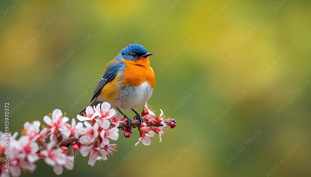 Fototapeta premium Robin perched on a branch in a garden