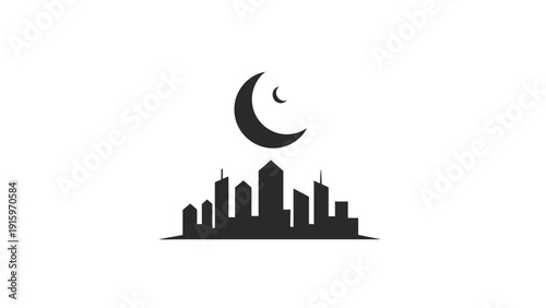 City skyline silhouette at night time.