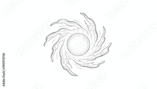 Abstract Swirling Energy Vortex with Glowing Core, Hand-Drawn Sketch Style