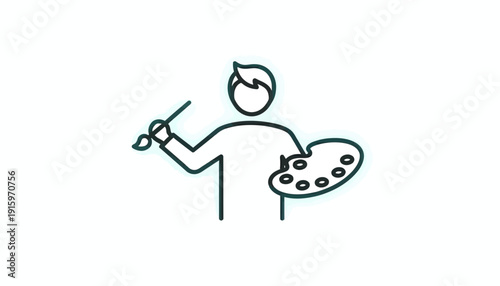Artist with Paintbrush and Palette, Creative Hobby, Artistic Expression, Drawing and Painting Icon