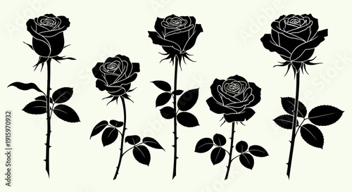 Black Rose Silhouettes: Elegant Floral Vector Graphics Set