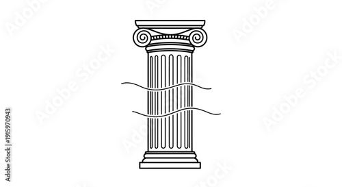 Ancient Greek Ionic Column Partially Submerged in Water, Symbolizing History and Resilience