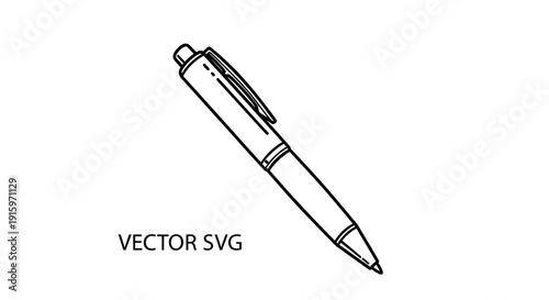 Black and White Vector Illustration of a Ballpoint Pen