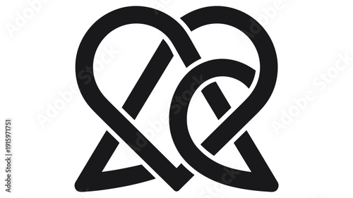 Two intertwined black and white abstract shapes forming a symmetrical pattern