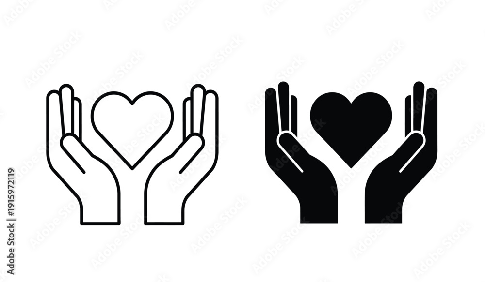 Fototapeta premium Black and white line art of hands holding a heart symbol