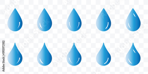 Water or rain drops shape icons set. Blood or oil drop. Droplet sign. Tear and oil isolated symbol. eps 10