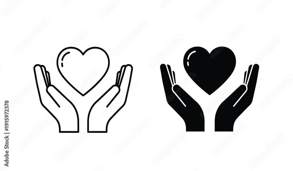 Obraz premium Vector illustration of hands holding heart shapes in black and white