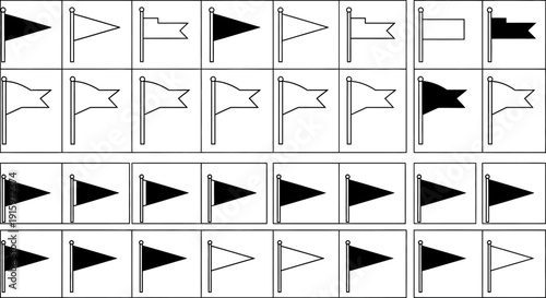 Collection of Flag Icons: Filled and Outline Variations on White Background