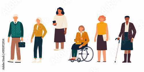 Diverse group of people including individuals with disabilities standing together