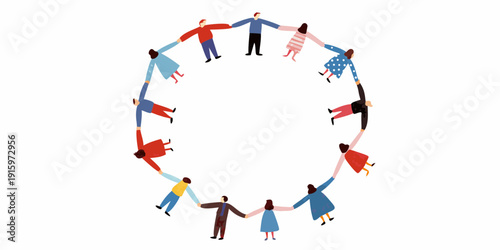 A colorful circle of diverse people holding hands symbolizing unity