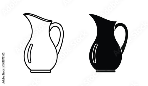 Two black and white illustrations of a jug or pitcher with handle