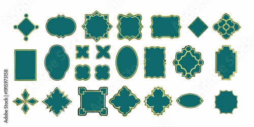 Collection of teal geometric frames and ornamental design elements
