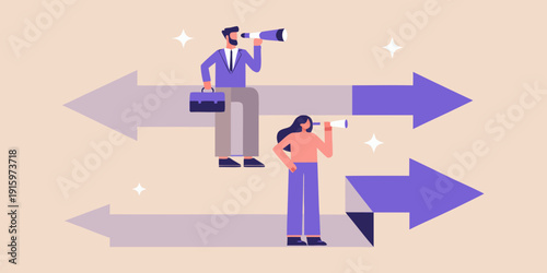 A person announces direction while others observe potential pathways forward