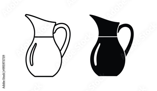 Vector illustration of black and white pitcher icons in line art style
