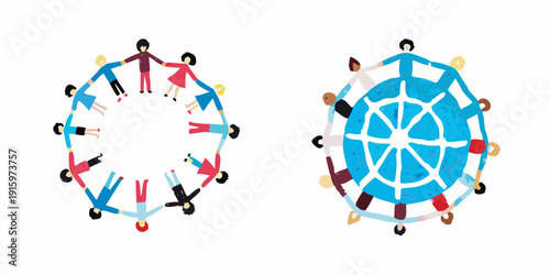 People holding hands in a circle representing global unity and connection