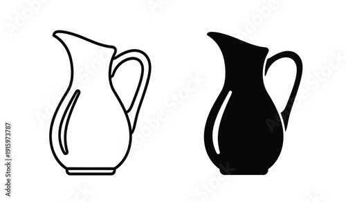 Vector illustration of a black and white jug outline and silhouette