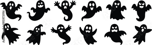 ghost cartoon silhouettes set vector icons for seasonal designs