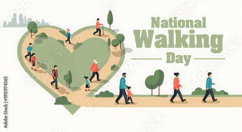 National Walking Day – Minimal Flat Vector Heart-Shaped Walking Path