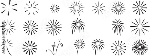 burst fireworks silhouette set decorative radial motifs