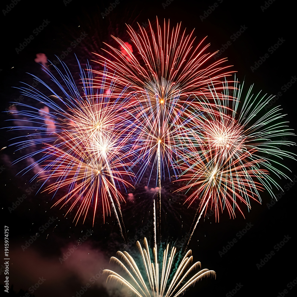 Obraz premium Colorful Fireworks Display Against Dark Night Sky celebration