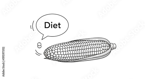 Corn cob with 'Diet' speech bubble, concept of healthy eating and weight loss