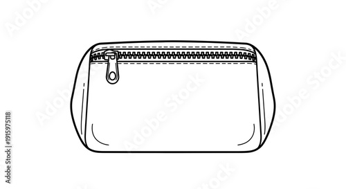Cosmetic Bag Outline Vector Illustration: Simple Makeup Pouch with Zipper