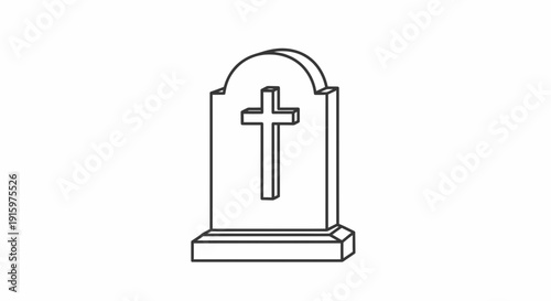 Christian Tombstone with Cross Icon, Cemetery Memorial Stone, Religious Grave Marker