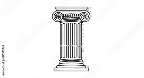 Classical Ionic Column, Ancient Greek Architecture Element, Decorative Pillar with Volutes