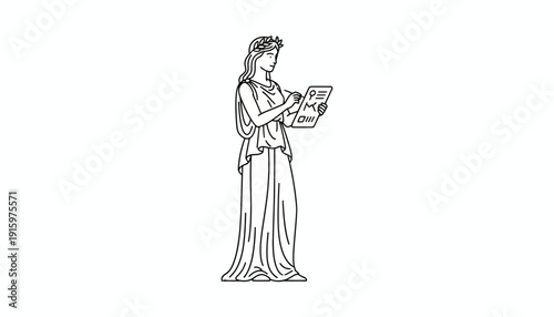Classical Woman Writing on Tablet with Laurel Wreath - Symbol of Knowledge and Education
