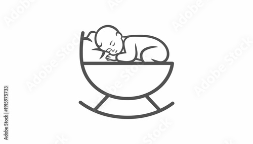 Baby Sleeping in Cradle Icon, Newborn Rest, Peaceful Sleep, Infant Care, Gentle Rocking, Childhood Dreams