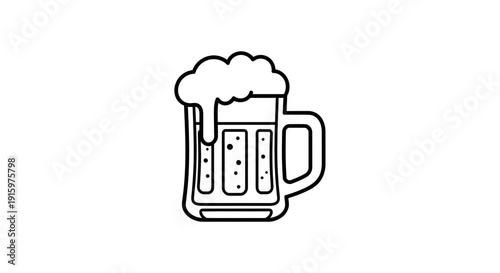Beer Mug Icon Line Art, Refreshing Drink Symbol, Oktoberfest Celebration Graphic