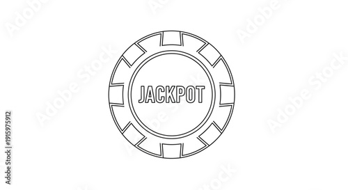 Black and White Jackpot Poker Chip Icon - Casino Game Winning Symbol