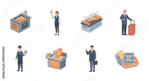 Industrial manufacturing process and professionals wearing uniforms with equipment and pouring molten metal, ideal for factory and production content