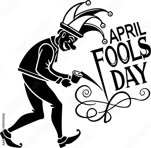 April Fools’ Day Jester Silhouette Carrying Sign Vector Illustration