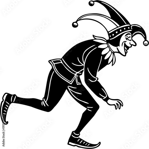 April Fools’ Day Jester Silhouette Carrying Sign Vector Illustration