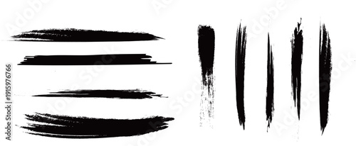 Japanese Ink Brush Stroke Set – Black Sumi Calligraphy Vector Collection