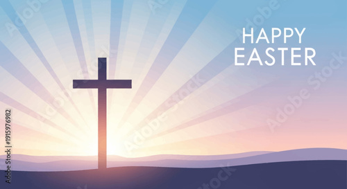 Symbolic cross silhouette against a radiating sunrise, embodying hope, spiritual renewal, and the profound message of Easter and new beginnings