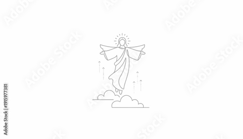 Ascension of Jesus Christ, divine light, clouds, heavenly scene, religious illustration