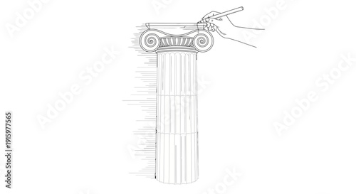 Architectural Drawing of Ionic Column Capital with Hand Sketching Details