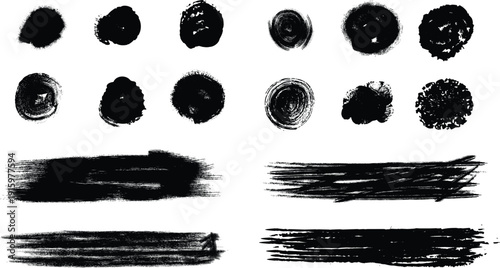 Collection of black brush strokes and smudges on a white background