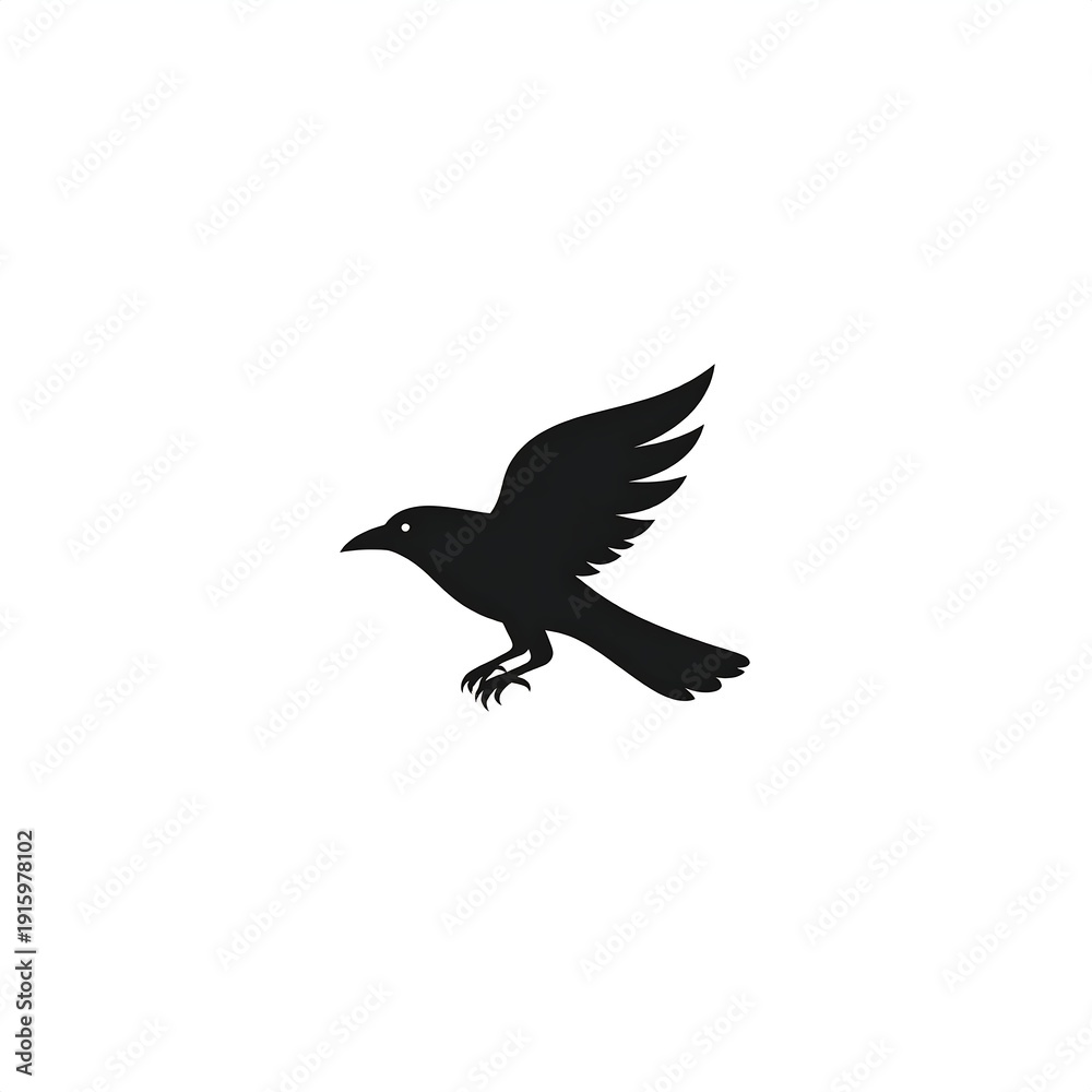 Obraz premium A black silhouette of a bird in flight against a white background