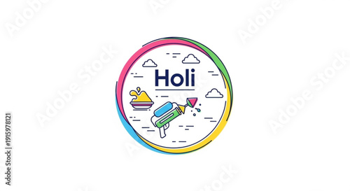Holi festival colorful logo with powder and water guns