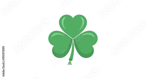 Green four leaf clover symbol with shiny leaves and stem on white background representing luck and fortune