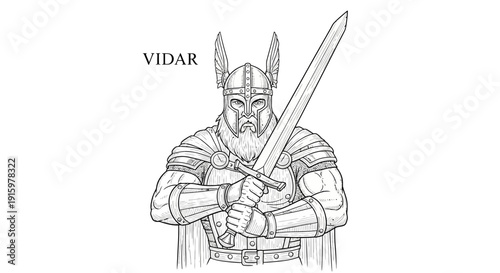 Viking Warrior Vidar with Sword, Norse Mythology, Ancient Warrior, Medieval Armor