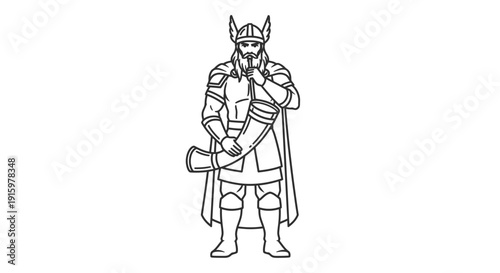 Viking Warrior with Horn, Norse Mythology Character, Ancient Scandinavian Warrior