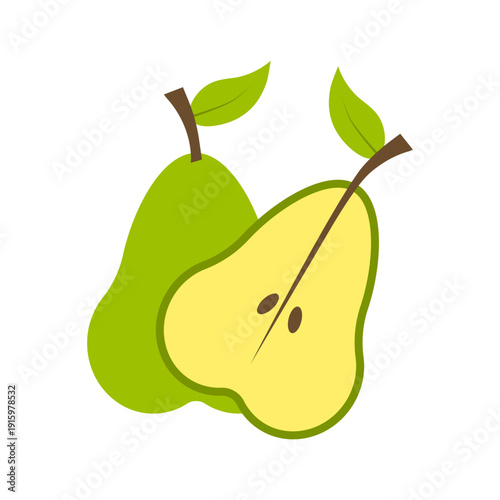 Sweet Yellow Pear Fruit with Leaf Graphic Element