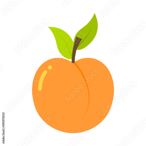 Sweet Peach Fruit Illustration with Green Leaf Graphic