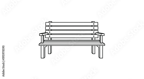 Simple Line Drawing of a Wooden Park Bench, Outdoor Furniture Icon